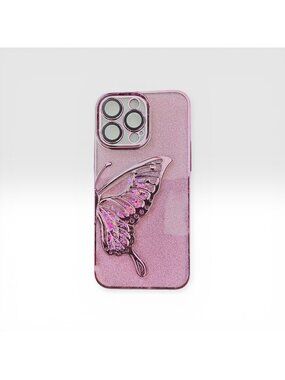 Butterfly Glitter Bling Pink iPhone 15 Pro Max Case